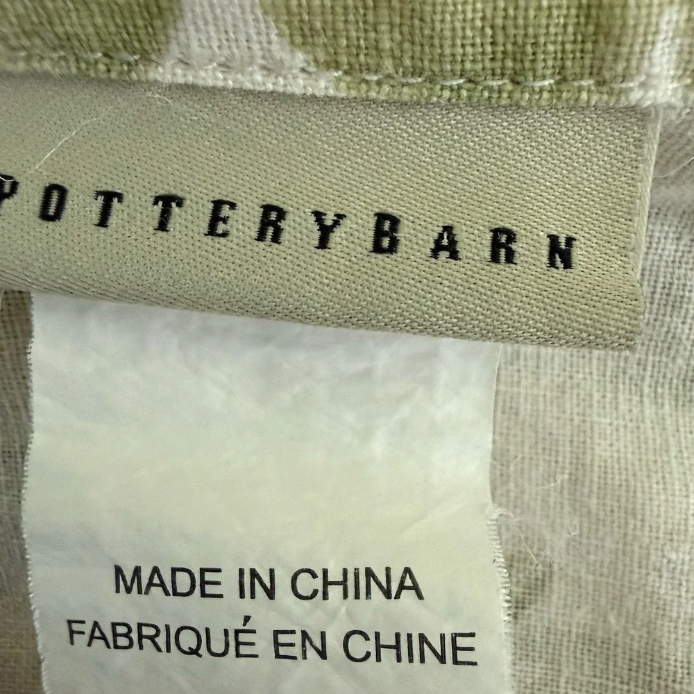 Pottery Barn Shower Curtain Green Botanical Palm Leaf Linen Blend Shower Curtain